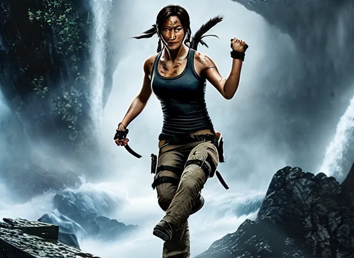 Prompt: film still of!!!! jackie chan jackie chan jackie chan!!! as lara croft in new tomb raider movie, 8 k