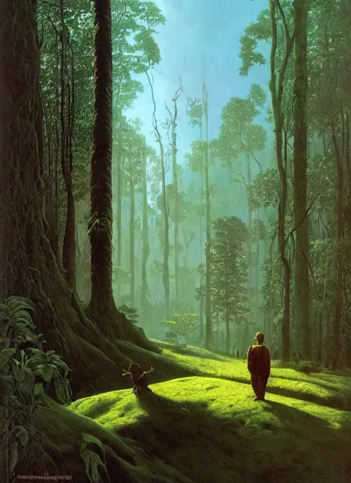 Image similar to hyper realistic end of the weak gorgeous lighting, blue sky, highly detailed, lush forest by zdzisław beksinski and norman rockwell and greg rutkowskiweta studio, and lucasfilm