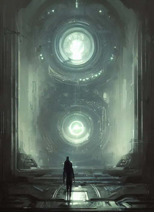 Image similar to portal, neon, rule of thirds, intricate, spotlight, by greg rutkowski, by jeremy mann, digital painting