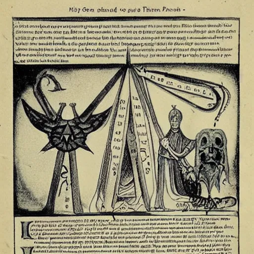 Prompt: found pages from a satanic occult textbook written in the 1 9 2 0 ’ s. pictures, diagrams
