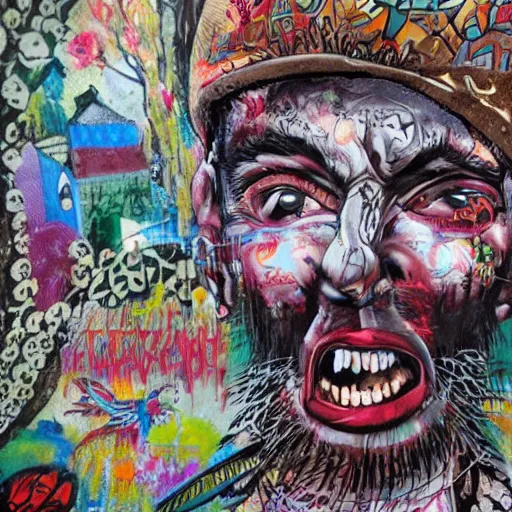 Image similar to transylvanian folk art, in the style of graffiti, made by david choe