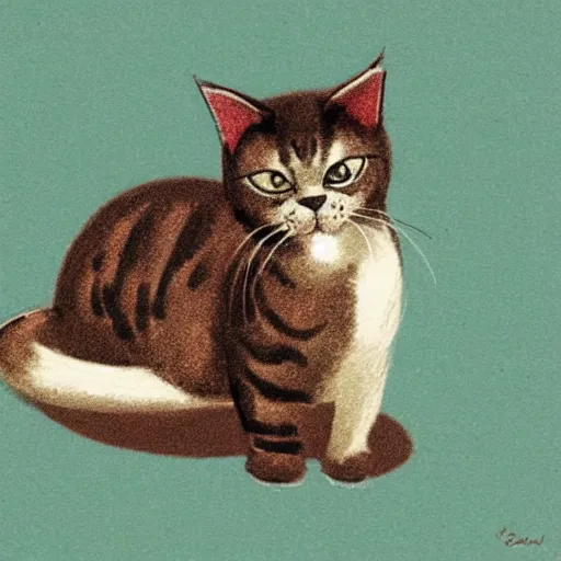 Prompt: David Gentleman illustration of a cute cat