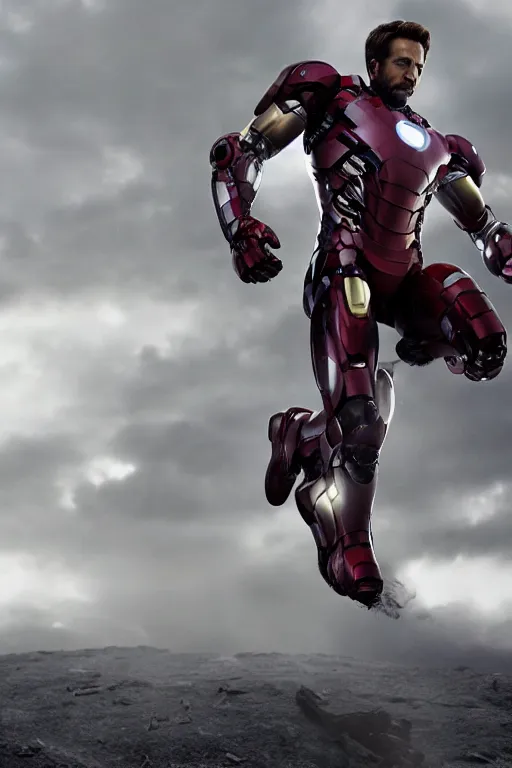 Image similar to ryan reynolds in a silver and black nano technology iron man suit, cinematic, volumetric lighting, f 8 aperture, cinematic eastman 5 3 8 4 film, photorealistic