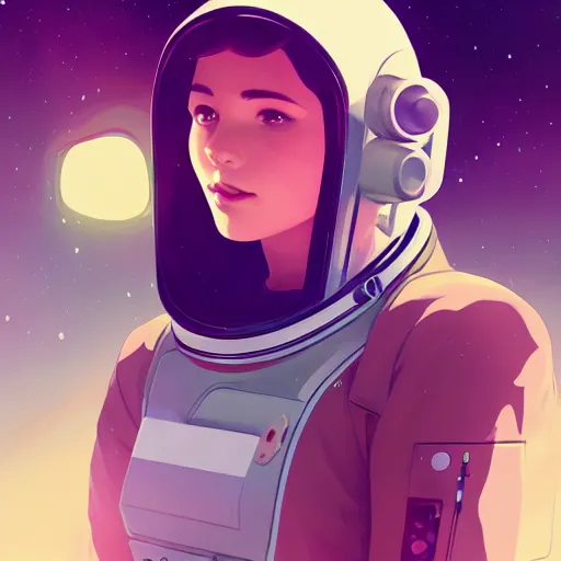 Prompt: an astronaut lost in orbit, a look of wonder on her face, ambient lighting, 4 k, lois van baarle, ilya kuvshinov, rossdraws, alphonse mucha, jung gi kim, artstation