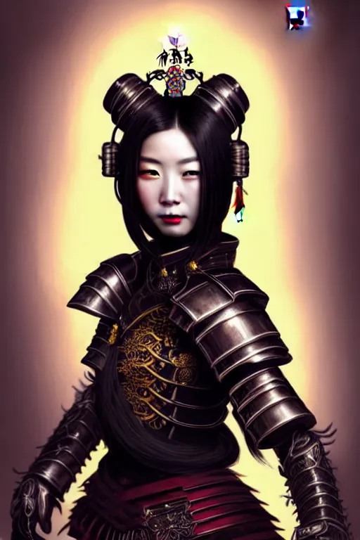 Image similar to beautiful and divine and luxury and evil and dieselpunklpunk three kingdom chinese female armor knight portrait+shinnyy eyes with light flowing hair, fighting in the chinese palace, ssci-fi, fantasy, neon light, fantasy, intricate complexity, human structure, human anatomy, hyperrealism 8k, art and illustration by tian zi and craig mullins and WLOP and alphonse mucha,