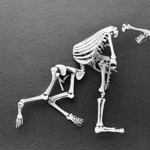Prompt: photo of a skeleton shaped like a horse