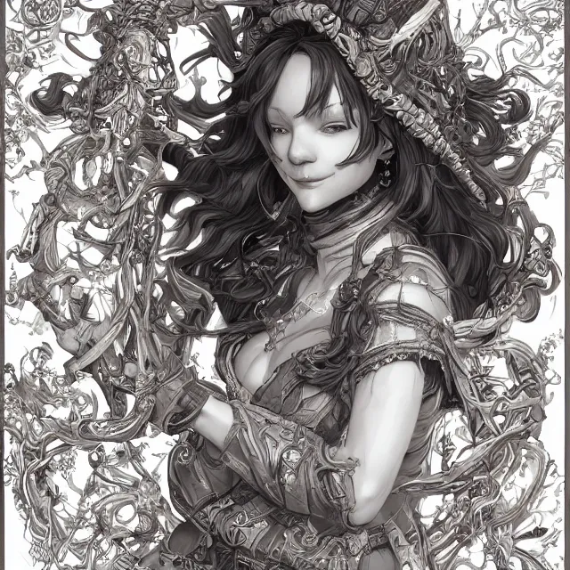 Image similar to the portrait of chaotic good female smiling druid alchemist as absurdly beautiful, gorgeous, elegant, young gravure idol, an ultrafine hyperdetailed illustration by kim jung gi, irakli nadar, intricate linework, sharp focus, bright colors, octopath traveler, final fantasy, unreal engine 5 highly rendered, global illumination, radiant light, detailed and intricate environment