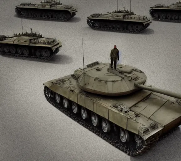 Prompt: photorealistic concept art of tiananmen square tank man standing in front of tank girl's tank, detailed