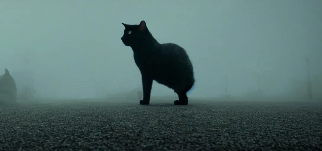 Image similar to an cat in the shape of a skull, foggy, cinematic shot, photo still from movie by denis villeneuve, wayne barlowe