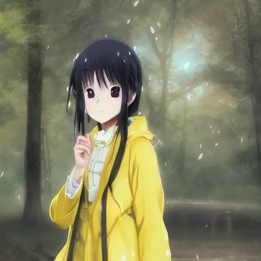 Prompt: A beautiful anime digital painting of a photorealistic a little girl in yellow raincoat ,forest ,bus station ,rainny,, high quality, photorealistic, 4k hd, sharp, by Stanley Artgerm Lau, WLOP, Rossdraws, James Jean, Andrei Riabovitchev, Marc Simonetti, and Sakimichan, gorgeous lighting, well lit, backlit, dramatic cinematic lighting