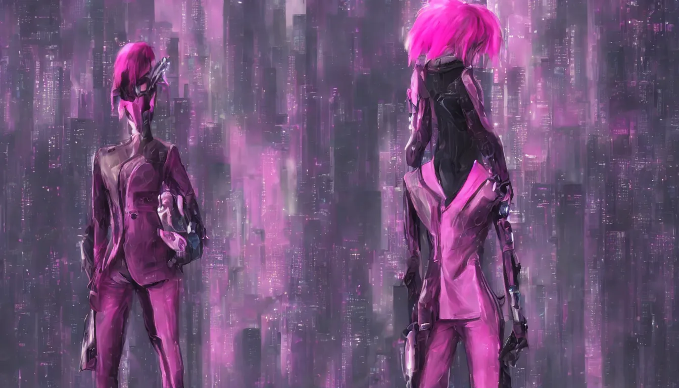 Image similar to pink fox in a suit, cyberpunk