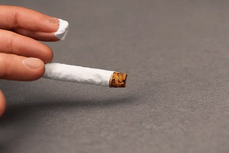 Image similar to Close-up of cigarette in five fingers, thin soft hand holding cigarette, hyper realistic, natural