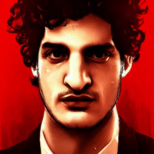 Image similar to louis garrel portrait, arcane netflix, arcane vi, arcane jinx, concept portrait, riot, acrace catoon, detailed expression, high quality, cinematic lighting, fantasy, reflective, spotlight, digital artwork