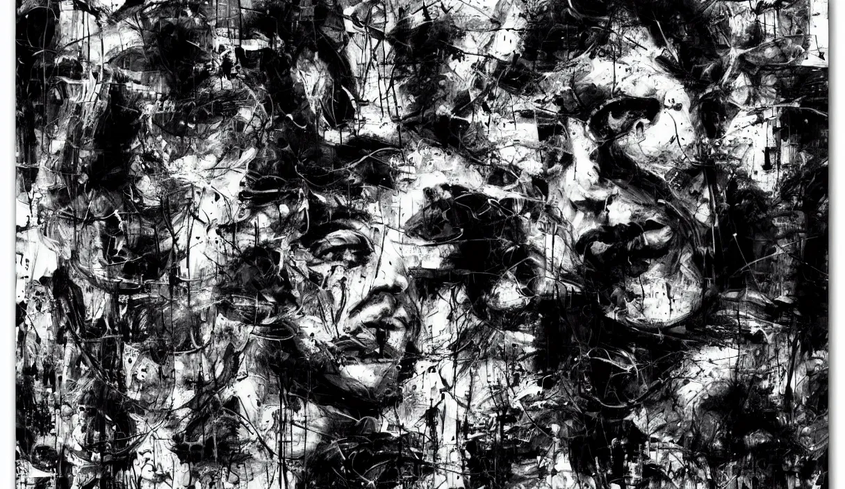 Prompt: abstract expressionism black and white artwork black lines 3 d sculpture painting highly detailed high quality by jackson pollock by russ mills 8 k