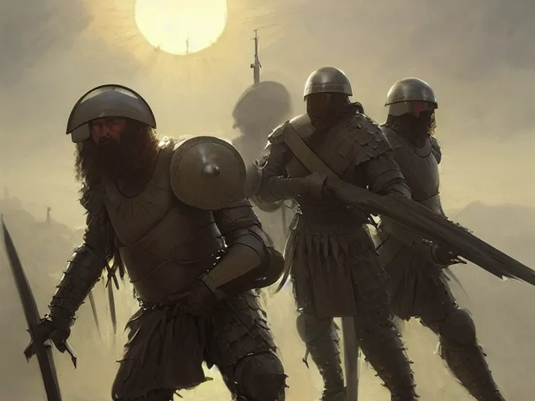 Image similar to ancient slavic knights as futuristic military specops!!!, plasma blades!!!, sci - fi!!, hyperrealistic, highly detailed, cinematic, volumetric sunlight, beautiful, cgssociety, artstation, 8 k, oil painting by greg rutkowski, by artgerm, by wlop