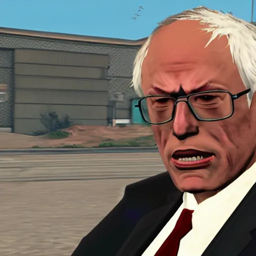 Prompt: Gameplay screenshot of Bernie Sanders in GTA San Andreas, GTA