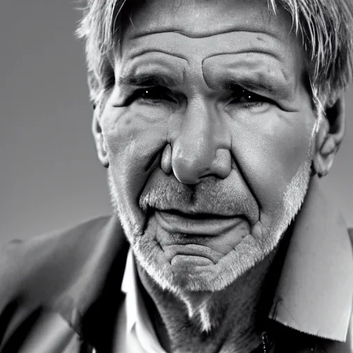 Image similar to harrison ford from indiana jone, but with very big ears. black and white photo rolling stone magazine 8 k