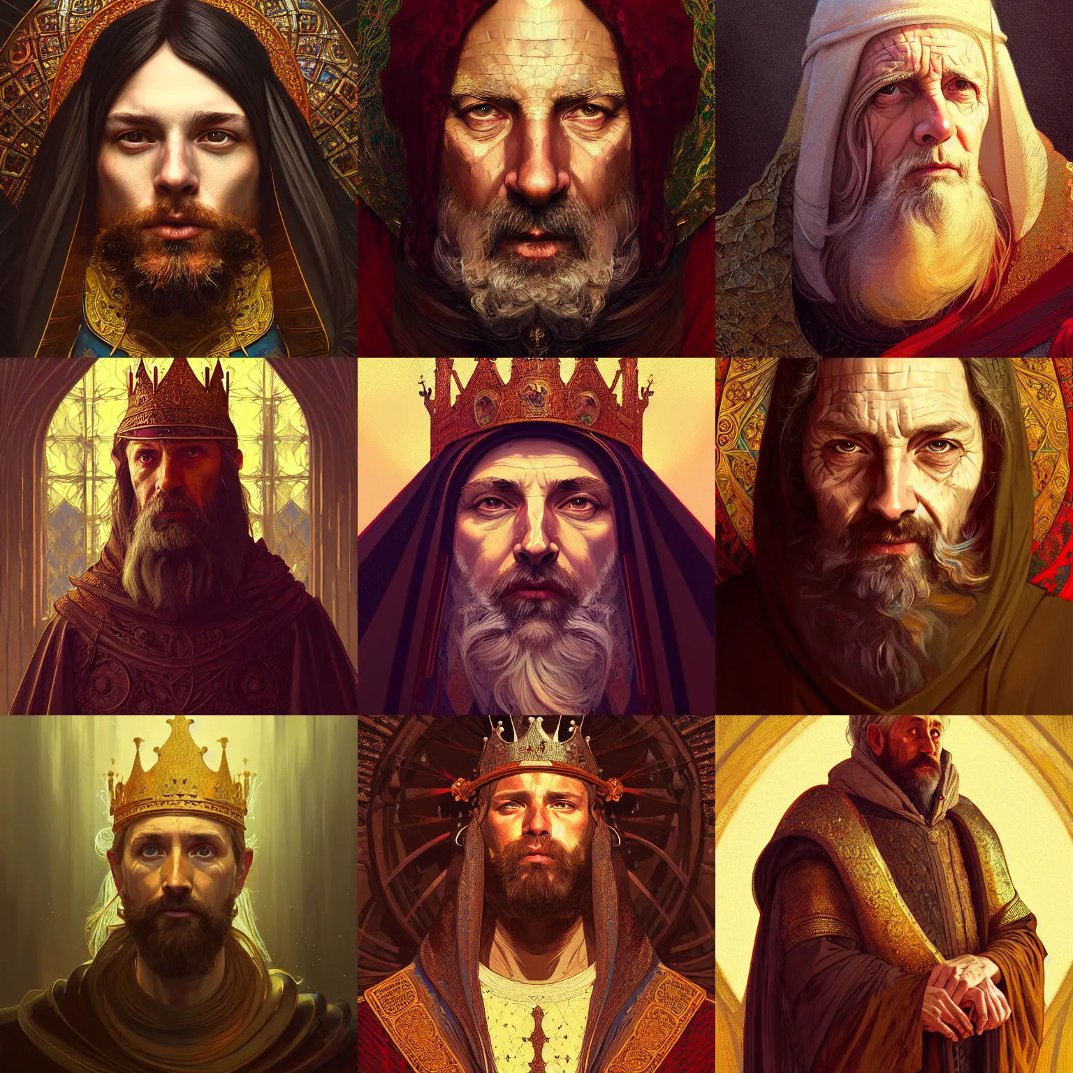 Prompt: portrait of a medieval old king, path traced, highly detailed, high quality, digital painting, alena aenami, lilia alvarado, shinji aramaki, karol bak, alphonse mucha, tom bagshaw