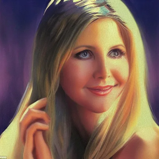 Image similar to An enchanting portrait of Olivia Newton John, evening, detailed matte painting, cinematic