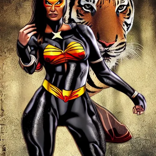 Prompt: tiger superhero woman photo