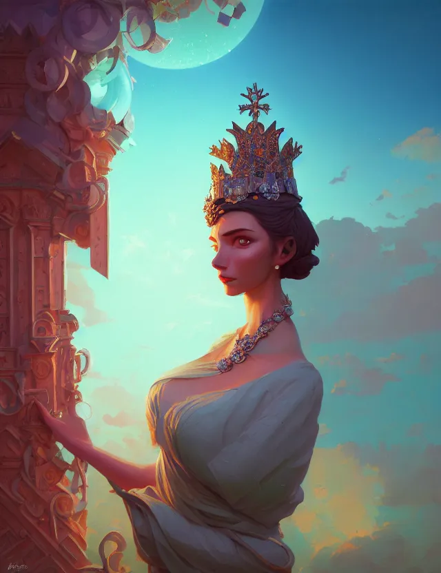 Image similar to close-up portrait of a goddess in crown, by Artem Chebokha by Anka Zhuravleva, Anato Finnstark and Alena Aenami, Angus McKie, Anton Fadeev, by Jesper Ejsing, by RHADS, Makoto Shinkai and Lois van baarle, ilya kuvshinov, rossdraws global illumination, octane render, unreal engine, cinematic counter light, high detail, octane render, 4k