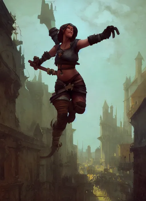 Prompt: hyper realistic photo of medieval chubby beautiful rogue thief girl, full body, rule of thirds, conceptart, saturated colors, cinematic, greg rutkowski, brom, james gurney, mignola, craig mullins, artstation, cgsociety