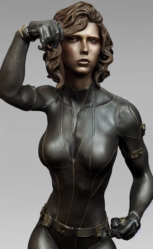 Image similar to black widow, bronze statue, unreal engine, high detailed