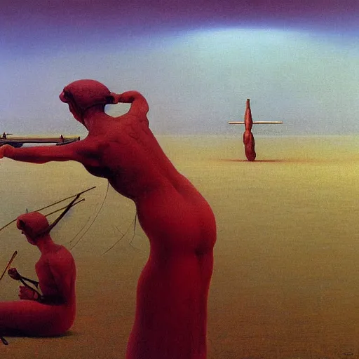 Image similar to cannon firing by Zdzisław Beksiński, oil on canvas