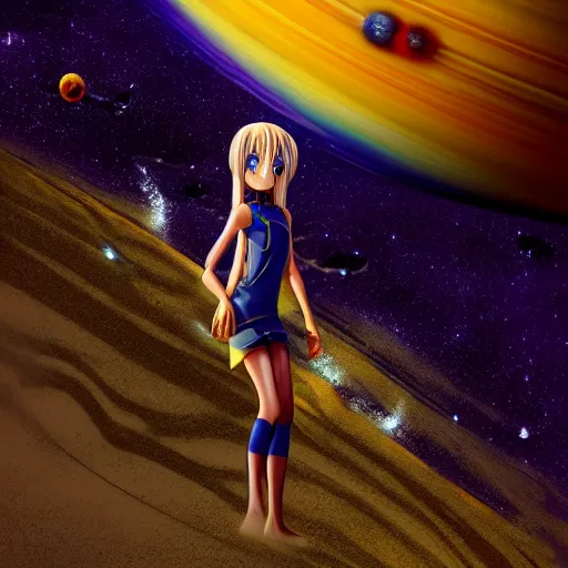 Prompt: anime girl surfing through james webb deep space images by artem chebokha, digital art, cosmic, contrast, saturation, vibrant, 3 d high definition, trending on artstation, photorealistic, high resolution, vray, 8 k, hdr, elite, ornate, elegant, luxury