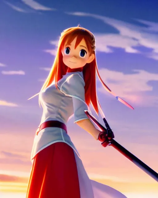 Image similar to pixar movie still photo of asuna from sao, asuna by a - 1 pictures, by greg rutkowski, gil elvgren, enoch bolles, glossy skin, pearlescent, anime, maxim magazine, very coherent