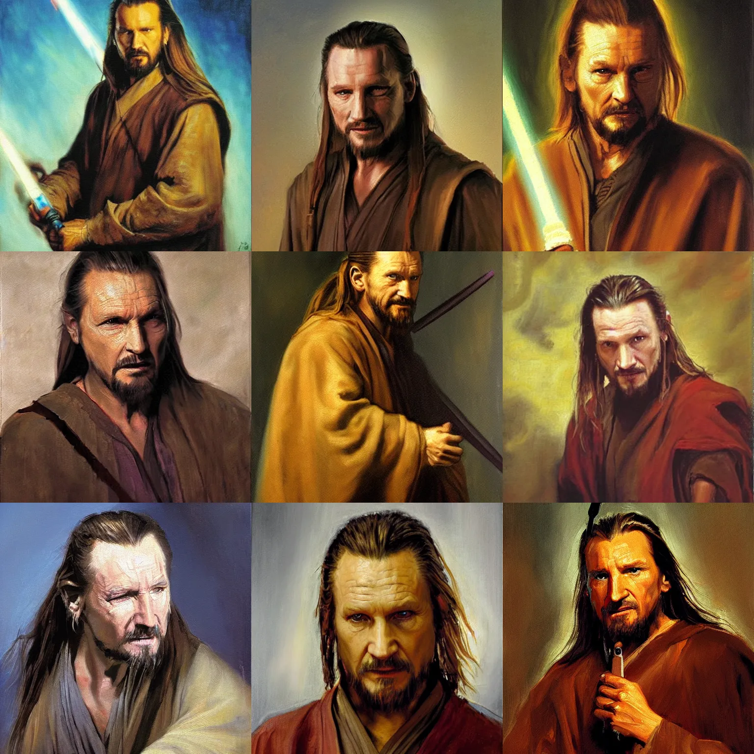 Prompt: Qui-Gon Jinn, oil painting by Rembrandt