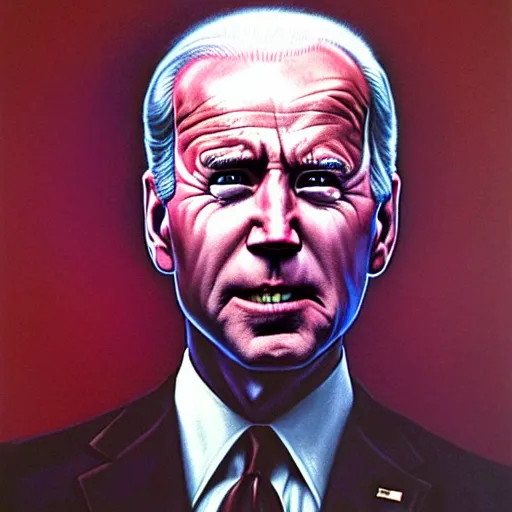 Image similar to epic Joe Biden in pandemonium, demons and souls, portrait, art by Wayne Barlowe, oil on canvas