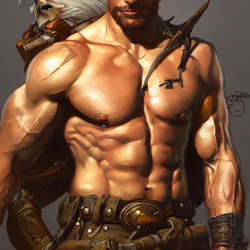 Prompt: portrait of rugged male ranger d & d muscular fantasy intricate elegant highly detailed digital painting artstation concept art smooth sharp focus illustration art by artgerm and greg rutkowski and alphonse mucha