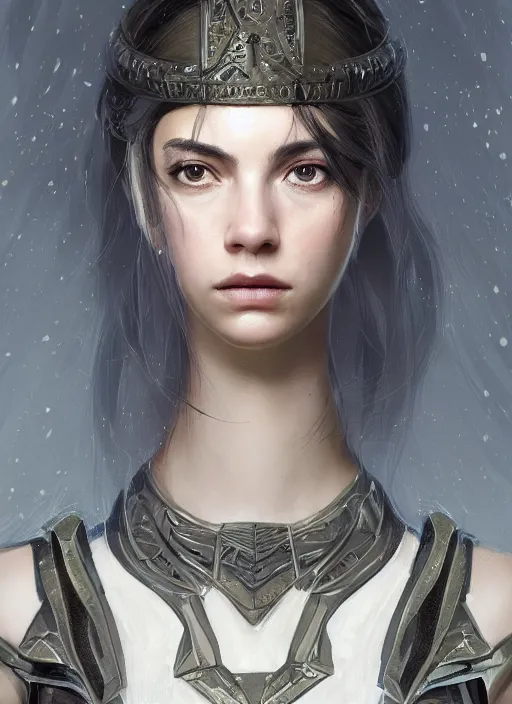 Image similar to a professional portrait of a beautiful young female, clothed in ethereal battle armor, olive skin, long dark hair, beautiful bone structure, symmetrical facial features, intricate, elegant, digital painting, concept art, smooth, sharp focus, finely detailed, illustration, from Valerian and the City of a Thousand Planets, in the style of Ruan Jia and Mandy Jurgens and Artgerm and Greg Rutkowski and William-Adolphe Bouguerea