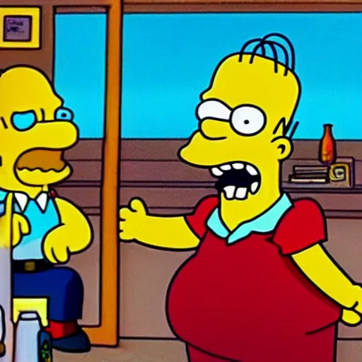 Prompt: A still of Twin Peaks (1990) starring Homer Simpson