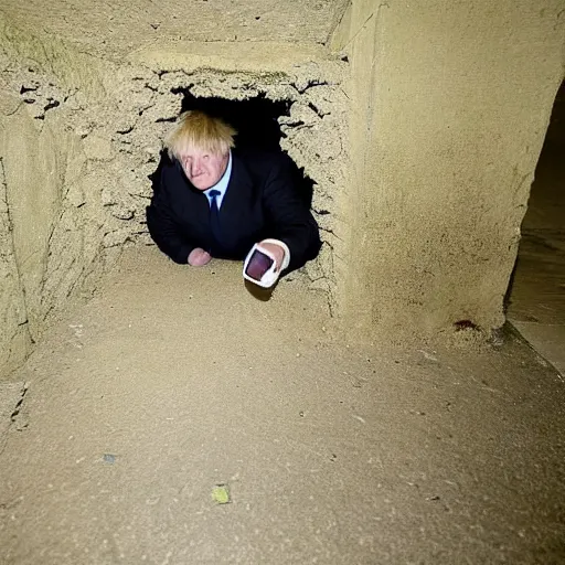 Prompt: boris johnson crawling out of the backrooms, trailcam footage