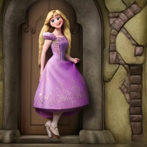 Image similar to Jennette McCurdy as Rapunzel in disney tangled live action, 8k full HD photo, cinematic lighting, anatomically correct, oscar award winning, action filled, correct eye placement,