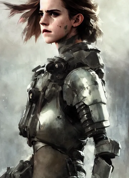 Prompt: emma watson wearing metal gear armor dramatic lighting cinematic cinematic lighting art by Richard Schmid by Yoji Shinkawa by greg rutkowski by Sandra Chevrier by Jeremy Lipking