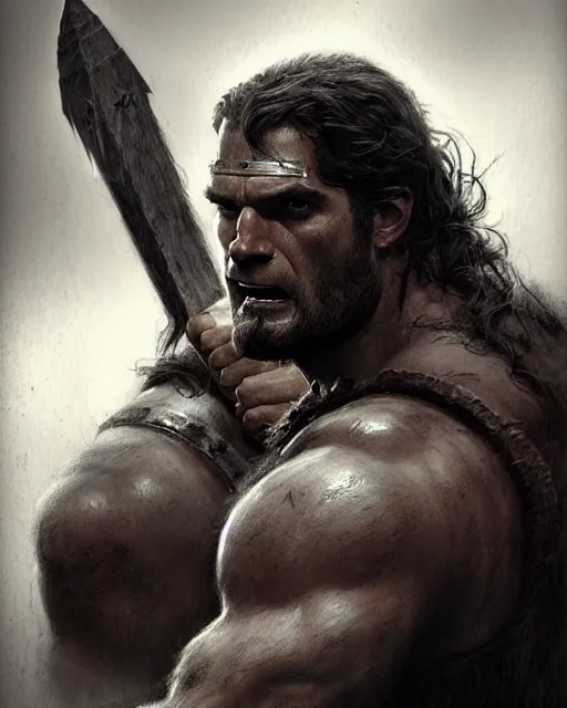 Prompt: henry cavill as orc barbarian | | pencil sketch, realistic shaded, fine details, realistic shaded lighting poster by greg rutkowski, magali villeneuve, artgerm, jeremy lipkin and michael garmash and rob rey