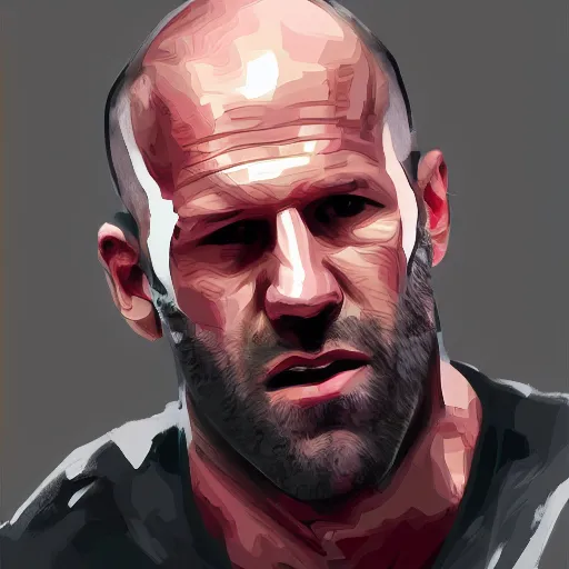 Image similar to jason statham fighting keyboard, half body shot, path traced, fight scene, highly detailed, high quality, digital painting