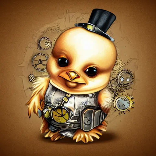 Image similar to a baby chick, steampunk, detailed illustration