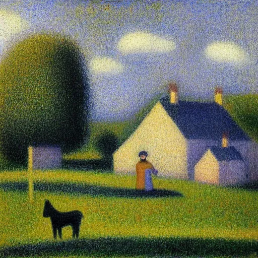 Prompt: small irish homestead by georges seurat