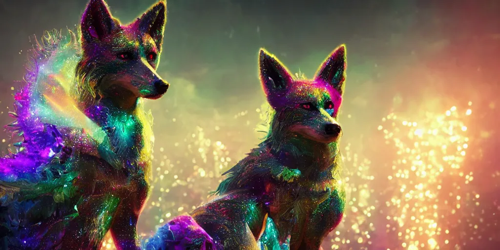 Image similar to sparkle dog, realistic 4 k octane beautifully detailed render, 4 k post - processing, highly detailed, intricate complexity, epic composition, magical atmosphere, cinematic lighting, masterpiece, ultra hd