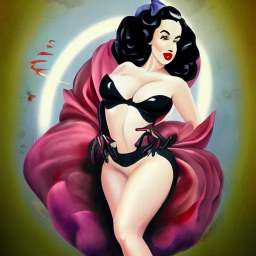 Prompt: a pinup illustration of dita von teese in the style of anna dittmann and in the style of alex ross.