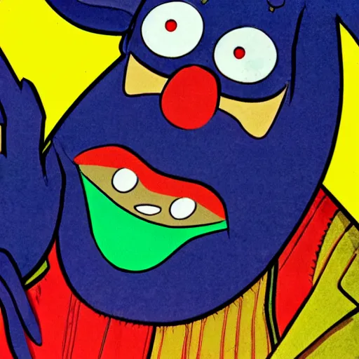 Prompt: sinister looking Blue Meanie from Yellow Submarine in the style of Todd McFarlane