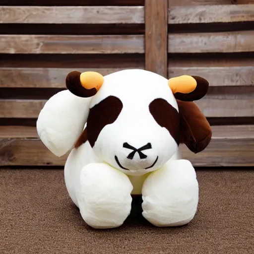 Image similar to squishmallow plush stuffed animal cow with brown spots