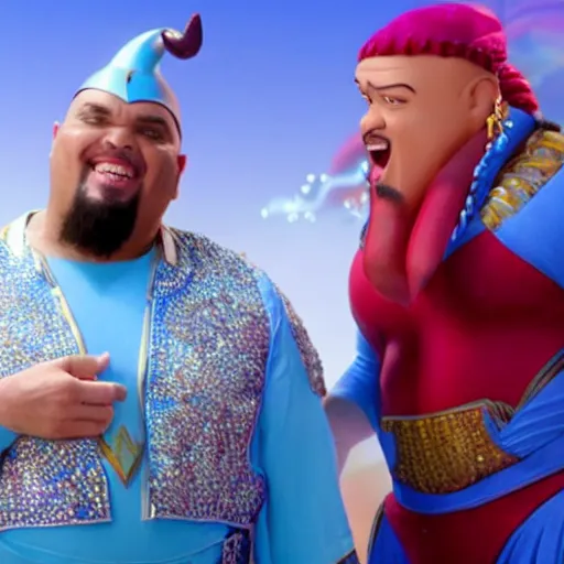 Prompt: still from the movie Shazaam with the actor Sinbad playing a genie