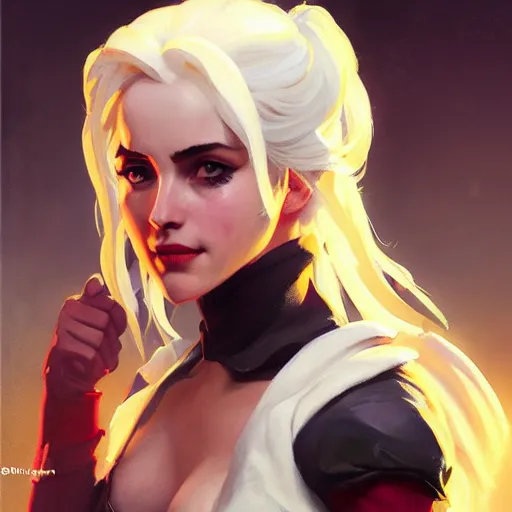 Image similar to Greg Manchess portrait painting of Ciri as Overwatch character, medium shot, asymmetrical, profile picture, Organic Painting, sunny day, Matte Painting, bold shapes, hard edges, street art, trending on artstation, by Huang Guangjian and Gil Elvgren and Sachin Teng