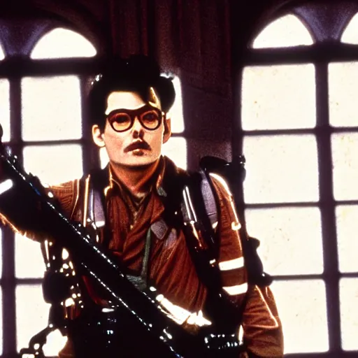 Prompt: Johnny Depp as a Ghostbuster in the movie Ghostbusters