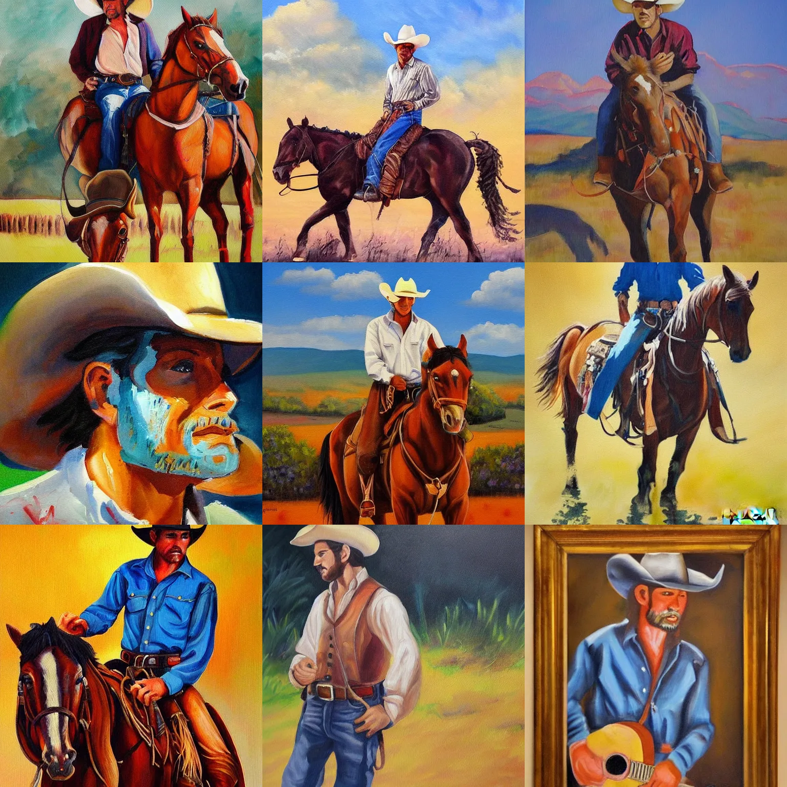 Prompt: a beautiful painting of a cowboy by john coleman